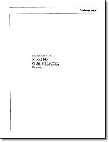 Wavetek 145 Pulse/Function Generator Operator's Manual